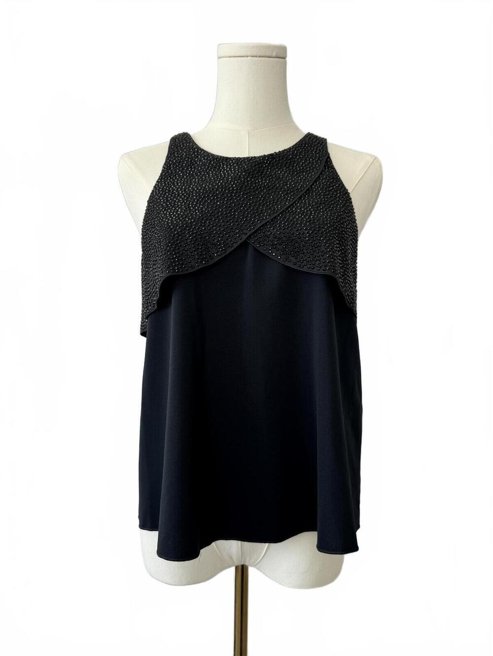 Emporio‎ Armani Navy Black Embellished Rhinestone Sleeveless Top Size IT 42/US 6 - Picture 8 of 8